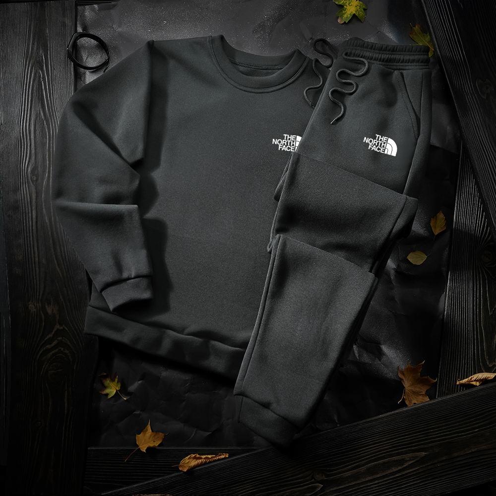 Спортивний костюм The North Face чоловічий теплий на флісі темно-сірий комплект світшот штани Тнф зима