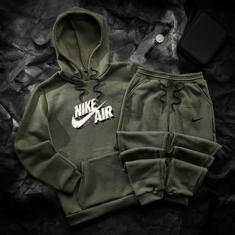 Спортивний костюм чоловічий Nike air зимовий на флісі хакі кофта штани найк теплий із начісом зима