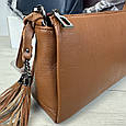 Шкіряна сумка клатч трапеція з трьома відділами та ремінцем на плече С01-КТ-3043 Коричнева, фото 8
