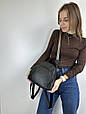 Шкіряний рюкзак з великим карманом спереду С101-КТ-2816 Чорний, фото 2