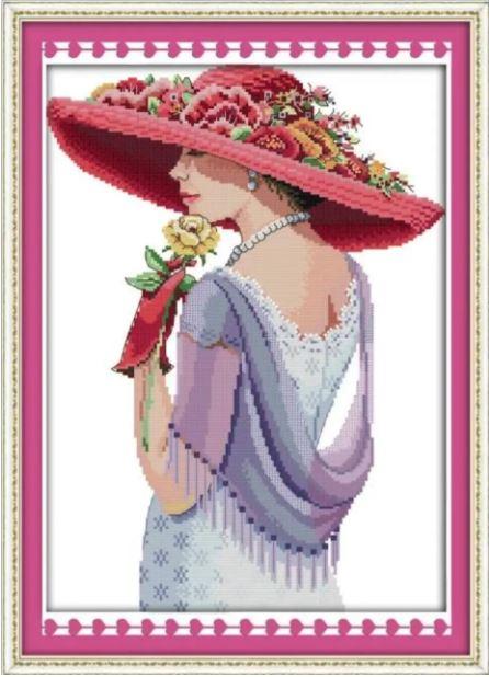 Набір для вишивання за нанесеною на канву схемою "Beauty woman". AIDA 14CT printed 33*43 см, фото 1