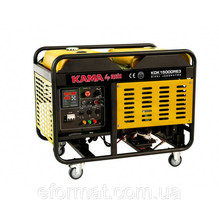 Генератор дизельный KDK15000RE3, трехфазный 230/400V, 50Hz, 15KVA, объем 34л