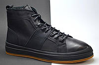 Мужские модные зимние ботинки кожаные кеды черные KaDar 4526988