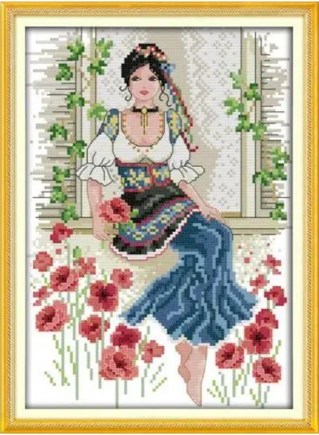 Набір для вишивання за нанесеною на канву схемою "Beauty".AIDA 14CT printed , 22*32 см БiСЕР