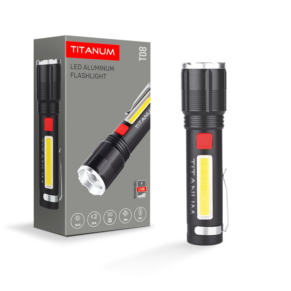 Світлодіодний портативний ліхтарик VIDEX TITANUM TLF-T08 700Lm 6500K чорний
