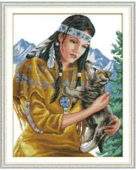 Набір для вишивання за нанесеною на канву схемою "Beauty and wolf pup".AIDA 14CT printed, 38*48 см