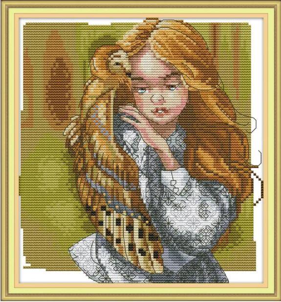 Набір для вишивання за нанесеною на канву схемою "Girls and Owls".AIDA 14CT printed, 22*26 см