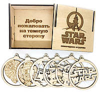 Набор деревянных новогодних игрушек Звездные войны 6 шт с тематической коробкой
