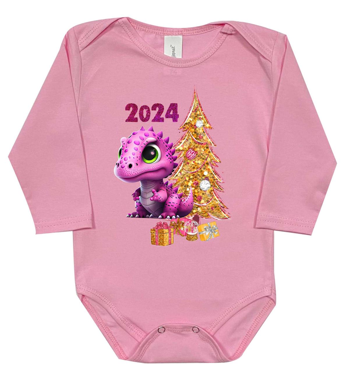 Бодик для малюка "рожевий дракон із ялинкою" 68 Family look