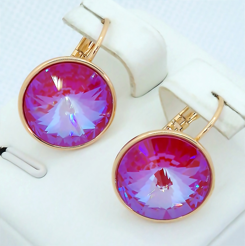 Сережки ХР. Позолота 18К. Камені: Swarovski. Діаметр: 15 мм Довжина: 22 мм