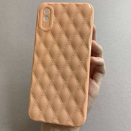 Чохол для Xiaomi Redmi 9A глянсовий рельєфний з ромбами чохол на телефон сяомі редмі 9а персиковий f0k, фото 1