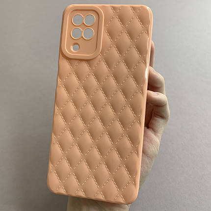 Чохол для Samsung Galaxy A12 глянсовий рельєфний з ромбами чохол на телефон самсунг а12 персиковий f0k, фото 1