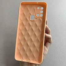 Чохол для Samsung Galaxy A21s глянсовий рельєфний з ромбами чохол на телефон самсунг а21с персиковий f0k, фото 3