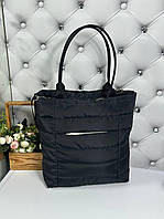 Вместительная дутая женская сумка стильная городская модная плащевка черная