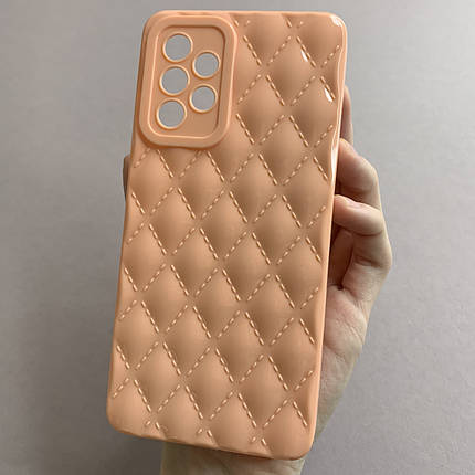 Чохол для Samsung Galaxy A52 глянсовий рельєфний з ромбами чохол на телефон самсунг а52 персиковий f0k, фото 1