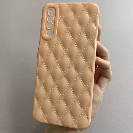 Чохол для Samsung Galaxy A50 глянсовий рельєфний з ромбами чохол на телефон самсунг а50 персиковий f0k, фото 1