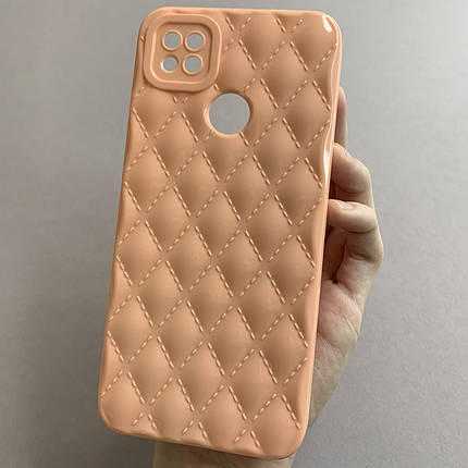 Чохол для Xiaomi Redmi 9C глянсовий рельєфний з ромбами чохол на телефон сяомі редмі 9с персиковий f0k, фото 1