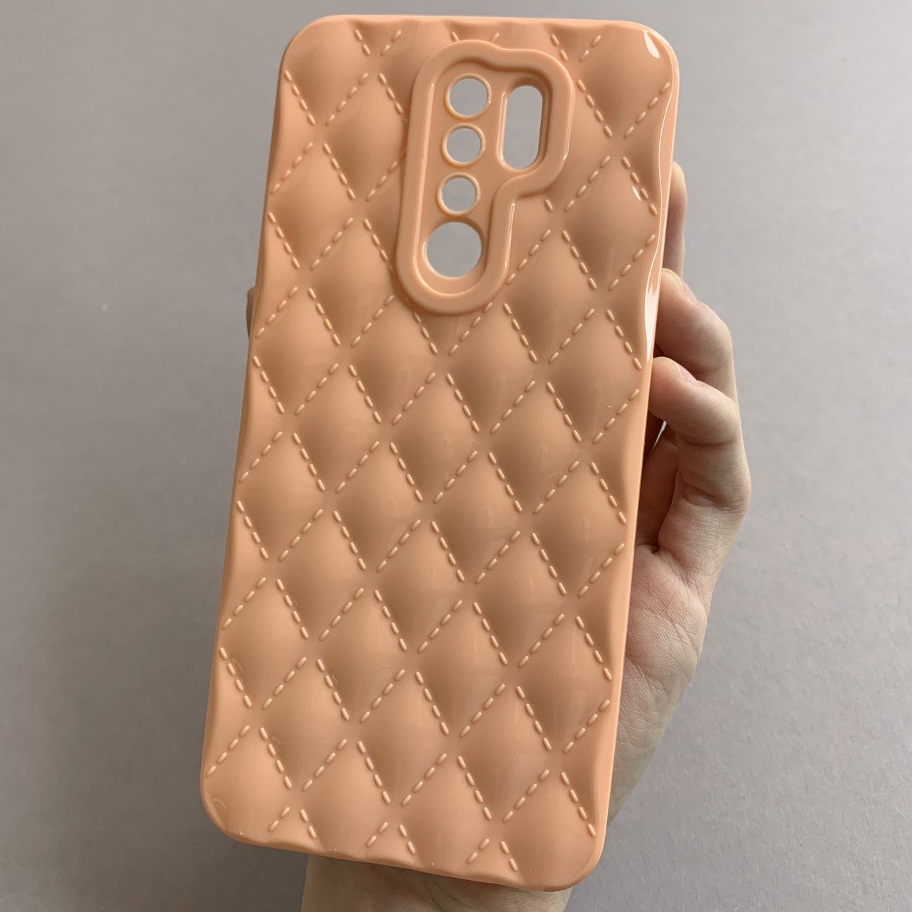 Чохол для Xiaomi Redmi 9 глянсовий рельєфний з ромбами чохол на телефон сяомі редмі 9 персиковий f0k