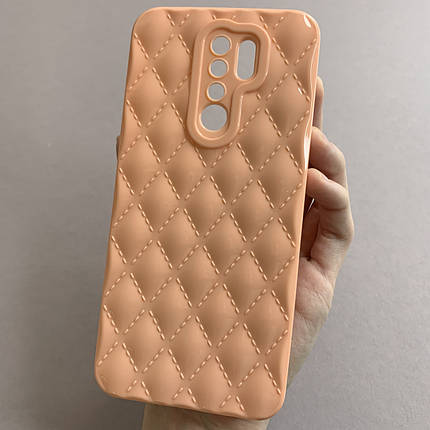 Чохол для Xiaomi Redmi 9 глянсовий рельєфний з ромбами чохол на телефон сяомі редмі 9 персиковий f0k, фото 1