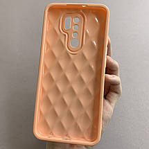 Чохол для Xiaomi Redmi 9 глянсовий рельєфний з ромбами чохол на телефон сяомі редмі 9 персиковий f0k, фото 3