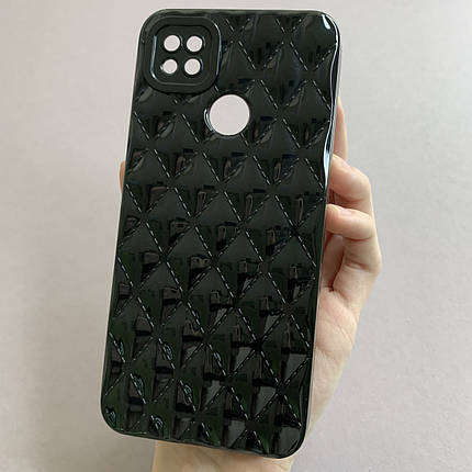 Чохол для Xiaomi Redmi 9C глянсовий рельєфний з ромбами чохол на телефон сяомі редмі 9с чорний f0k, фото 1