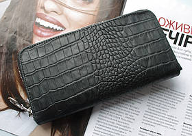 Жіночий шкіряний гаманець із тисненням під крокодила