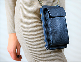 Жіноча шкіряна сумка-гаманець через плече "Ricambio" синя