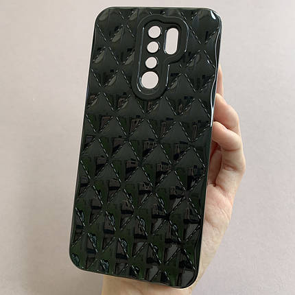 Чохол для Xiaomi Redmi 9 глянсовий рельєфний з ромбами чохол на телефон сяомі редмі 9 чорний f0k, фото 1