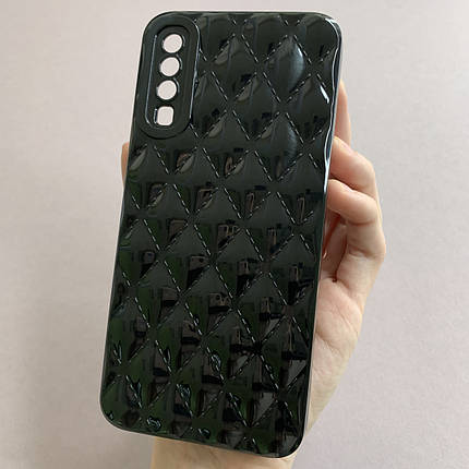 Чохол для Samsung Galaxy A30s глянсовий рельєфний з ромбами чохол на телефон самсунг а30с чорний f0k, фото 1