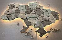 Многослойная деревянная карта Украины 3D с подсветкой по контуру Light Tree 90х60 см