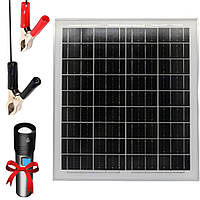 Солнечная панель 18V 10W, 235х350х17мм + Подарок Фонарик USB BL K31 / Солнечная батарея для зарядки авто