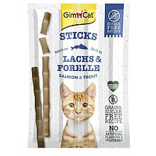 Ласощі М’ясні палички для котів GimCat Sticks Lanchs & Forelle з лососем та тріскою, 4 шт по 5 г