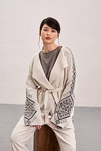 В'язаний кардиган в етно-стилі "Христина", жіночий напіввовняний кардиган на запах із поясом