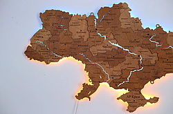 Дерев'яна карта України з підсвіткою річок колір арахіс