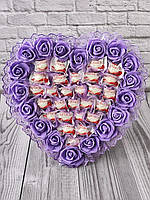 Букет из конфет Rafaello, большой конфетный букет в форме сердца, букет с розами, подарочный букет из конфет