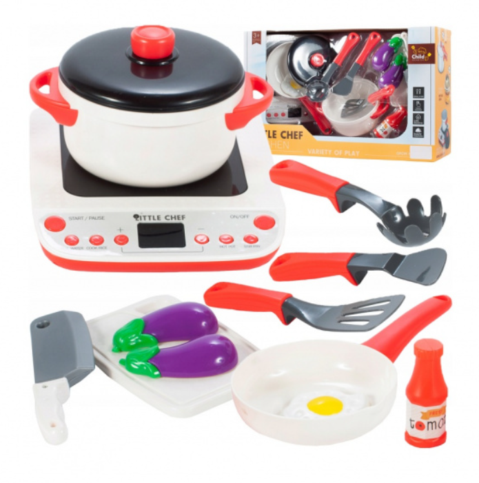 Ігрова дитяча міні-кухня Little Chef Kitchen ВС9005 з плитою та аксесуарами (червона та біла).