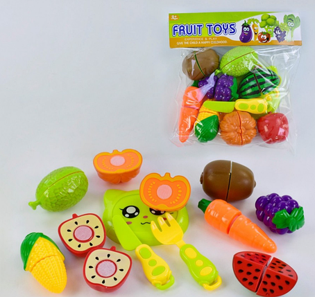 Ігровий дитячий набір Fruit toys Овочі та Фрукти на липучках із дощечкою 5023 А-1, фото 1