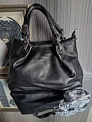 Велика чорна шкіряна жіноча сумка Polina & Eiterou