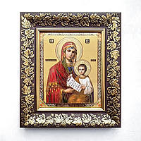 Икона "Утоли моя печали" Пресвятой Богородицы, лик 15х18 см, в темном киоте с виноградной лозой