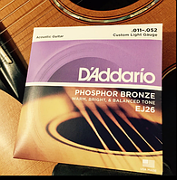 Струни для акустичної гітари d'addario EJ26 Phosphor Bronze Custom Light Acoustic Guitar Strings 11/52