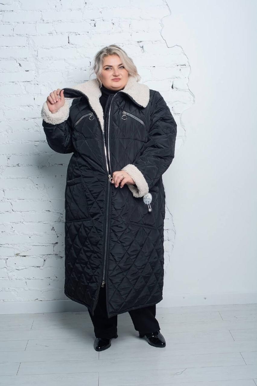 Зимове стьобане пальто "Джолі" з екохом Великих розмірів