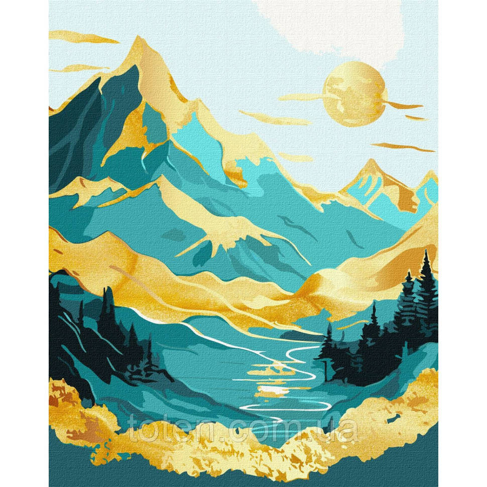 Картина за номерами "Схід сонця в горах" KHO5105 з фарбами металік 40х50 см топ