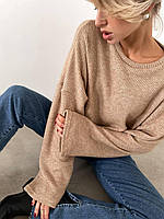 Женский укороченный свитер оверсайз, мягкий и теплый, коричневый