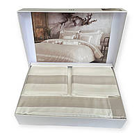 Комплект постільної білизни Tivolyo Home Banda K.Beyaz Bej сатин люкс 220-200 см кремовий