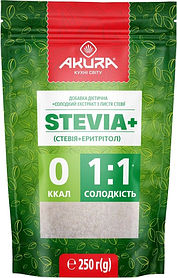 Добавка дієтична "Солодкий екстракт з листя стевії+еритрол, 70г, AKURA