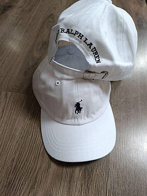 Кепка Бейсболка Чоловіча Жіноча Polo Ralph Lauren з тканинним ремінцем біла із синім лого, фото 1