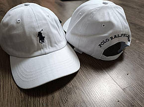 Кепка Бейсболка Чоловіча Жіноча Polo Ralph Lauren з тканинним ремінцем біла із синім лого, фото 3