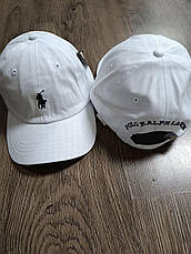 Кепка Бейсболка Чоловіча Жіноча Polo Ralph Lauren з тканинним ремінцем біла із синім лого, фото 4