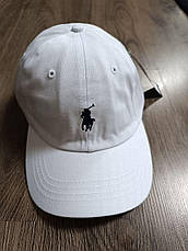 Кепка Бейсболка Чоловіча Жіноча Polo Ralph Lauren з тканинним ремінцем біла із синім лого, фото 5