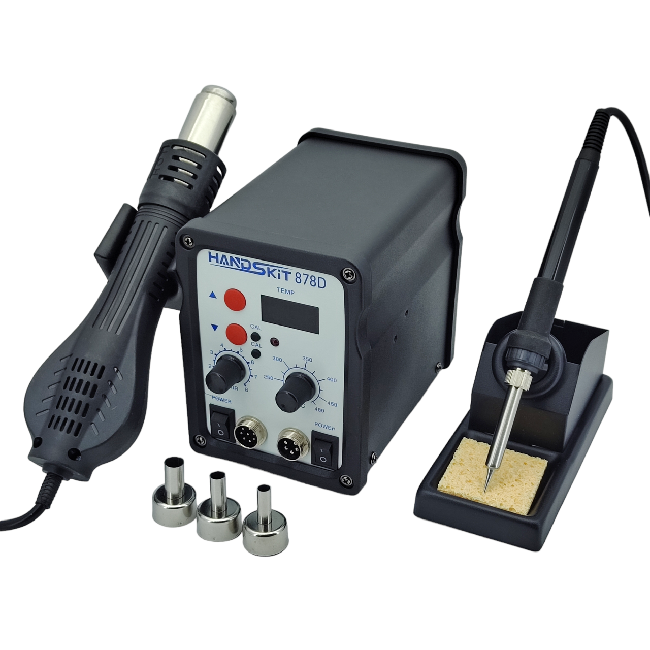 Паяльна станція 2в1 HandsKit 878D (паяльник + турбований фен), 1 дисплей